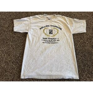 Vintage Rolling Thunder POW MIA T Shirt Large Gray Bayside USA Flag Eagle Biker